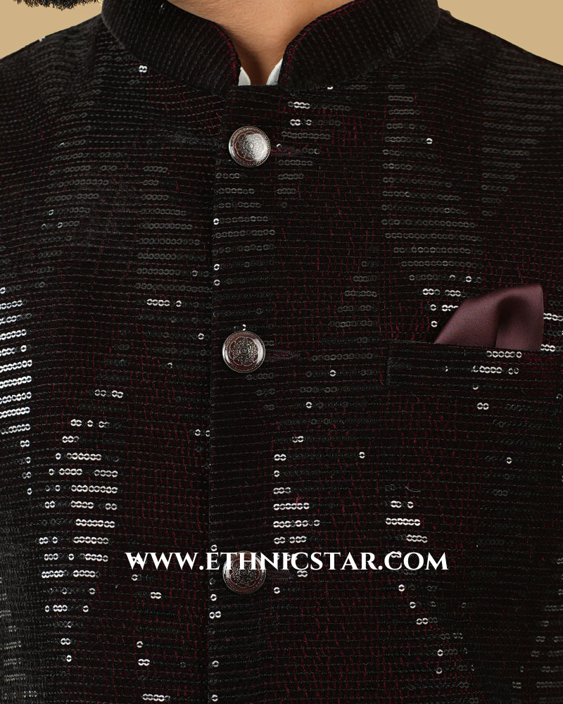 Maroon Velvet Wedding Nehru Jacket